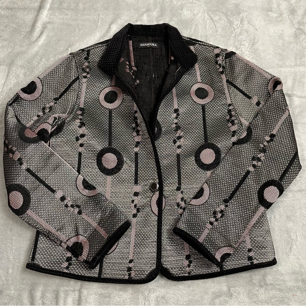 Khangura‎ Blazer Jacket Large Womens USA Wearable Art Reversible Tapestry